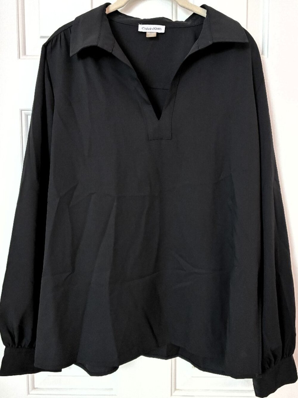 Calvin Klein Black Split Neck Collared Blouse